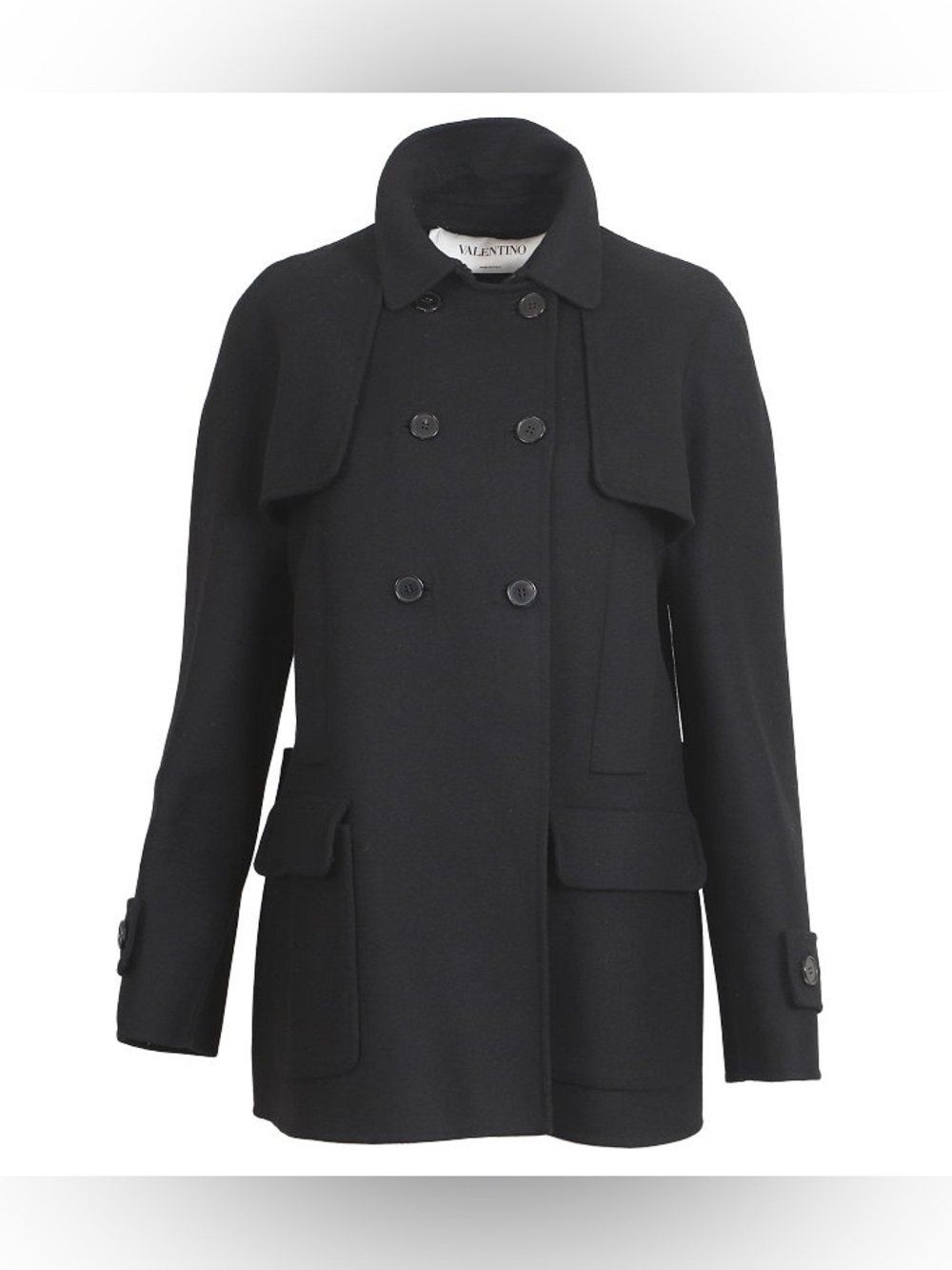 Valentino Black Double-Breasted Virgin wool Peacoat new